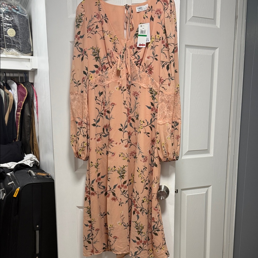 Astr Peach Floral Long Sleeve Dress